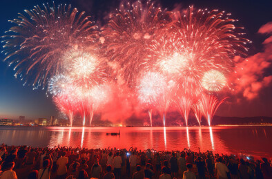 人们庆祝天空中的烟花