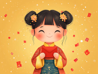 拿着红包的汉服小女孩