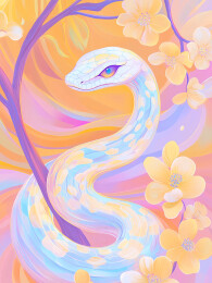 动物形象生肖蛇梦幻风格插画