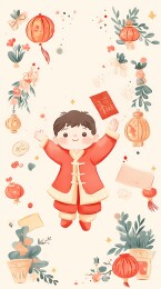 一个身穿红色衣服的小孩