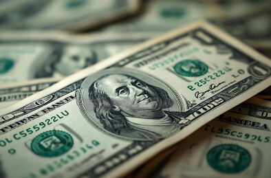 一堆美元钞票堆叠在一起