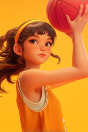 投篮准备中的篮球女孩