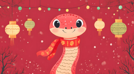 扁平蛇年卡通插画