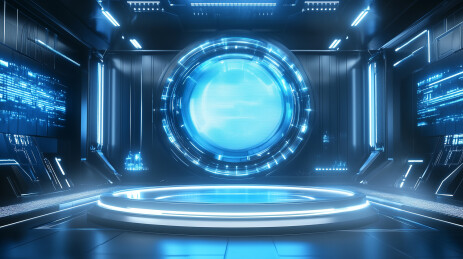 极简蓝色科技未来主义展台场景