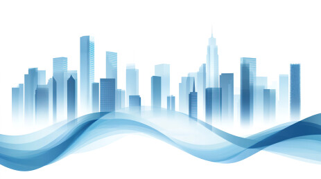 白色背景下城市天际线抽象线条插画