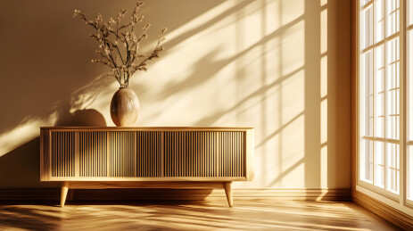 简约室内木质家具与自然光影