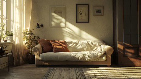 温暖的阳光照耀着舒适的客厅