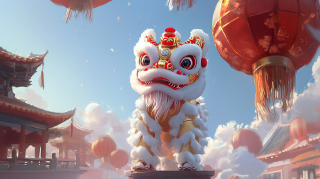 喜庆中国新年传统舞狮场景