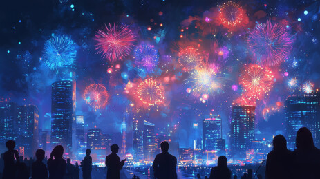 新年烟花夜晚庆祝场景