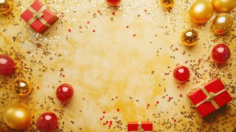 节日庆典金色背景红色礼盒气球3D立体插画