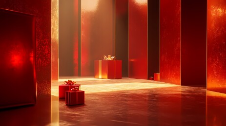 圣诞新年红金色礼盒海报背景