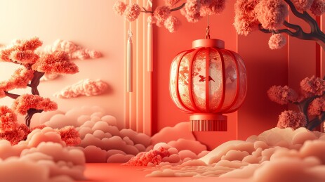 传统中国春节剪纸彩色灯笼插画海报背景