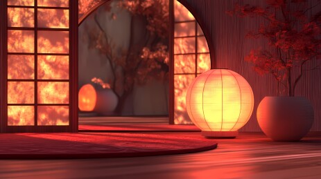 传统中国春节红色灯笼场景展台海报背景