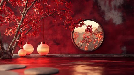 传统中国春节红色灯笼场景展台海报背景