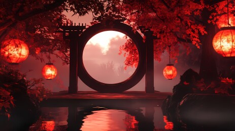 传统中国春节红色灯笼场景展台海报背景