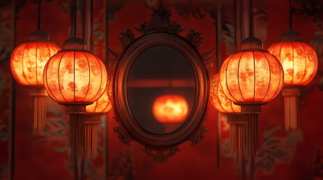传统中国春节红色灯笼场景展台海报背景