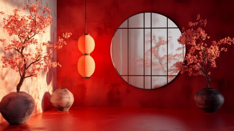 传统中国春节红色灯笼场景展台海报背景