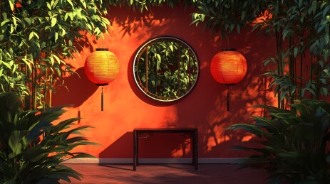 传统中国春节红色灯笼场景展台海报背景