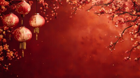 中国传统春节新年红色花朵灯笼插画海报背景