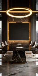 奢华黑色金色装修会议室办公室3D立体插画