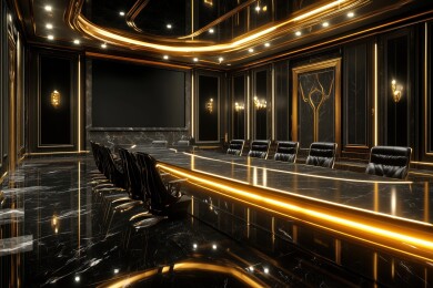 奢华黑色金色装修会议室办公室3D立体插画