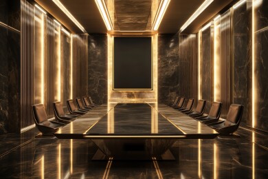 奢华黑色金色装修会议室办公室3D立体插画