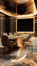 奢华黑色金色装修会议室办公室3D立体插画
