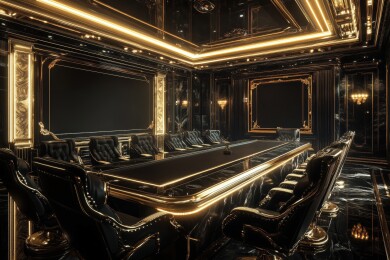 奢华黑色金色装修会议室办公室3D立体插画