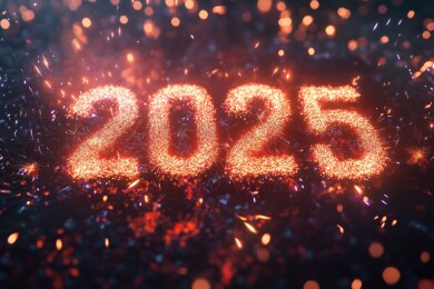 新年夜晚烟花焰火数字20253D立体插画