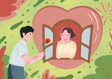 男孩给女孩送花