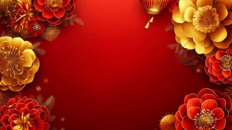 2025蛇年红色背景金色剪纸花灯