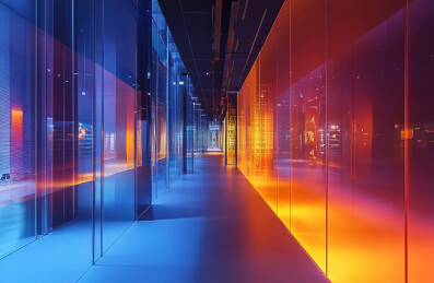 彩色灯光下的走廊