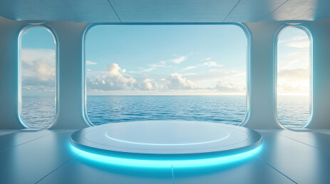 极简主义科技感建筑内部展台促销背景