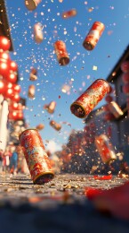 中国传统新年放鞭炮插画海报背景