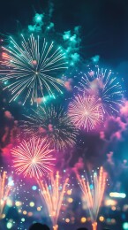  中国传统春节烟花和城市插画海报背景