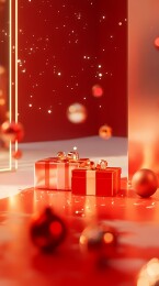 圣诞新年红金色礼盒海报背景