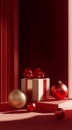 圣诞新年红金色礼盒海报背景
