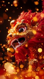 传统中国新年舞狮插画海报背景