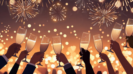 人群举杯欢庆新年