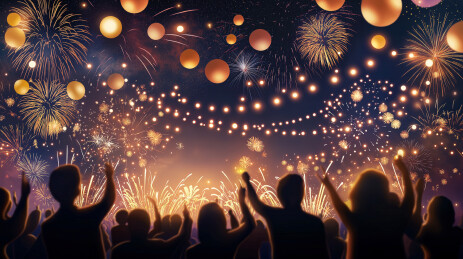 人群聚会欢庆新年插画