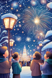 人群聚会欢庆新年插画