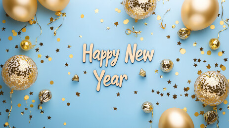 蓝色背景金色气球新年背景壁纸