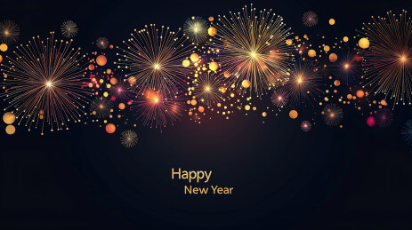 卡通烟花背景新年快乐海报