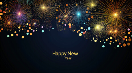 卡通烟花背景新年快乐海报