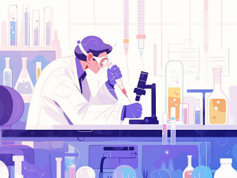 手持针管试管进行化学生物实验创意场景插画