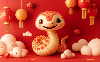 2025蛇年新春3D卡通蛇元素