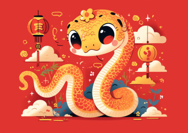 红色喜庆背景蛇年小蛇插画