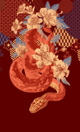 装饰风格蛇年春节插画