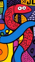 彩色极简传统蛇图案插画海报背景