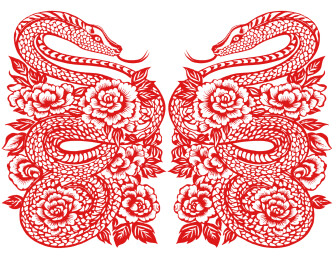 蛇年生肖剪纸风格插画